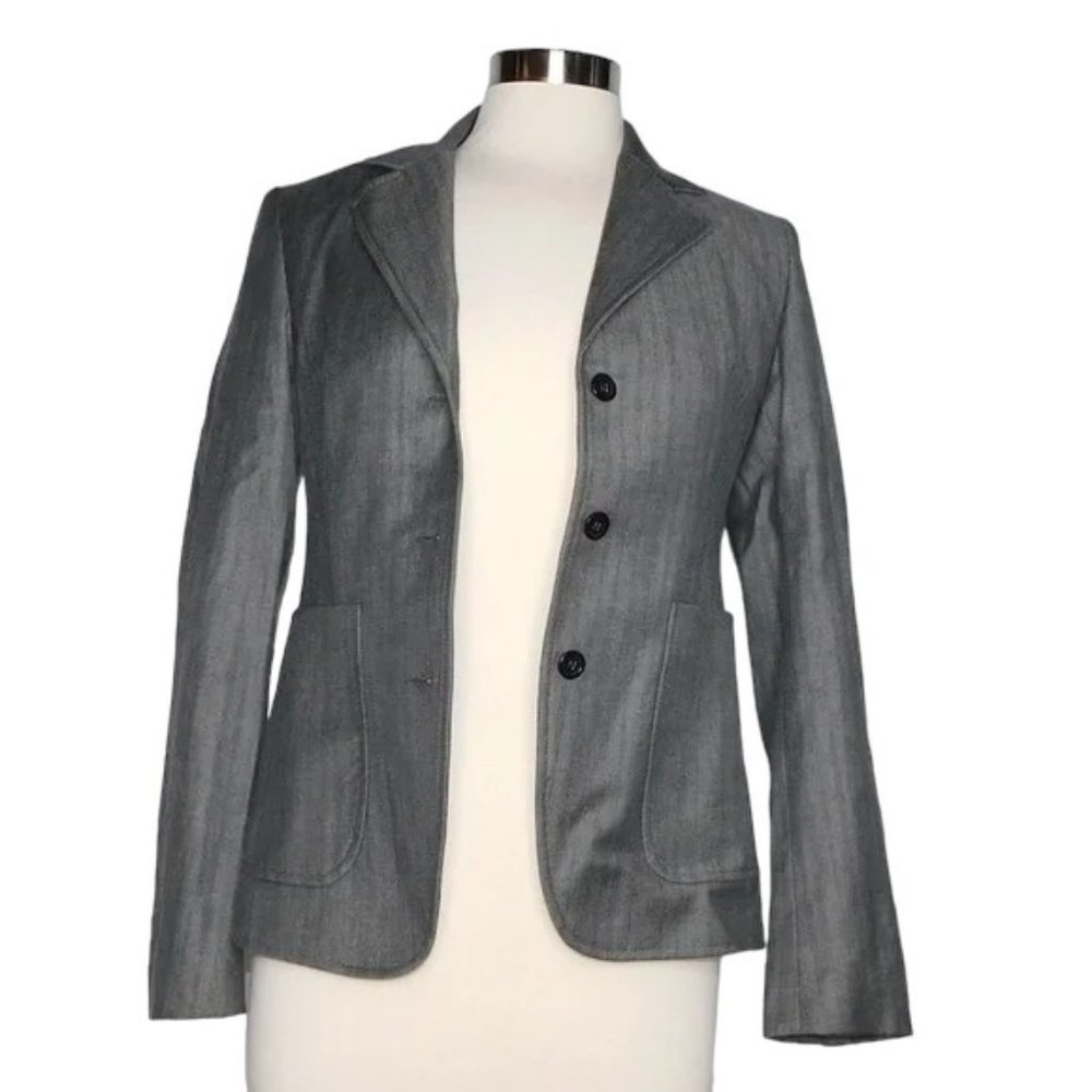 Express Stretch 3 Button Wool Blend Grey Stripe B… - image 1